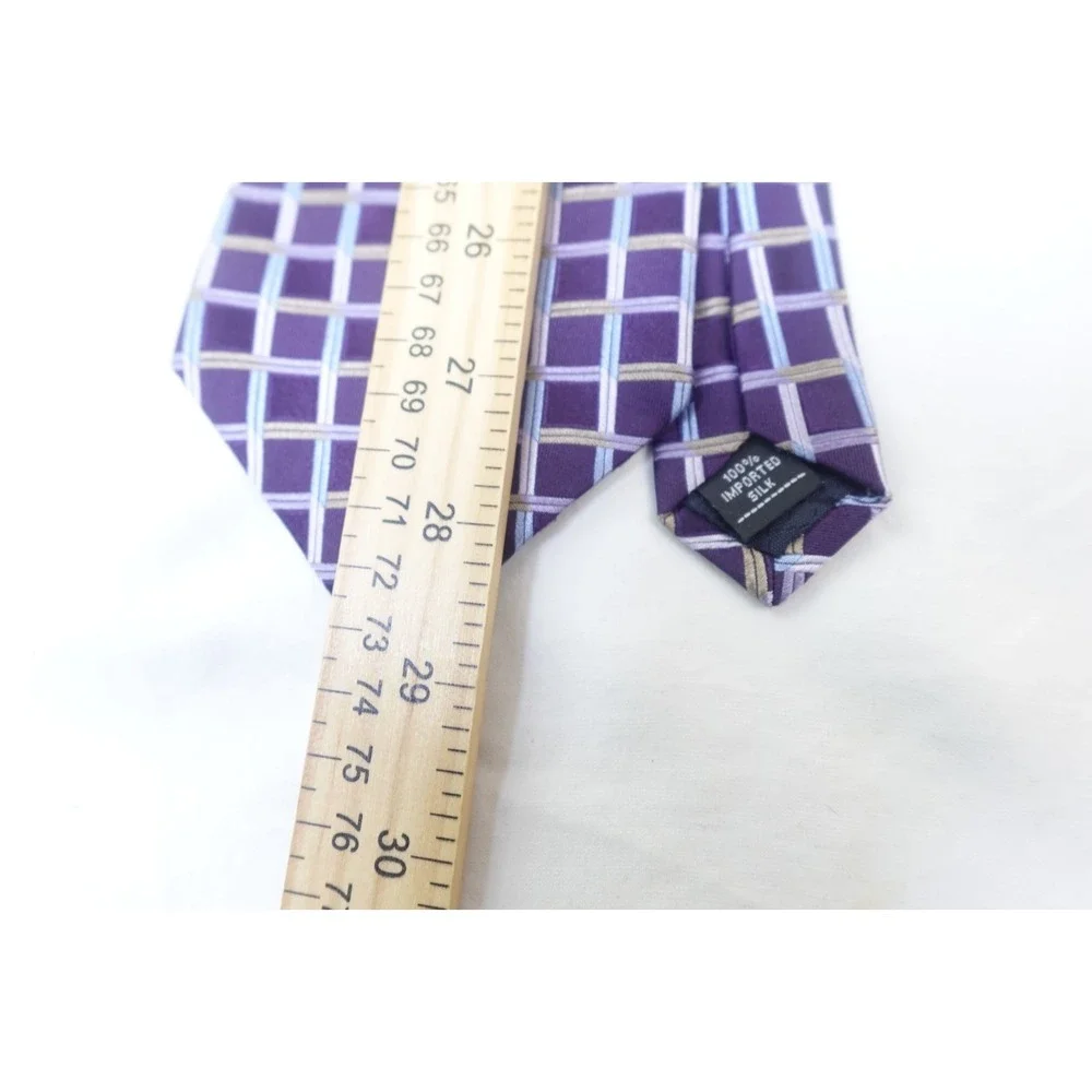 Jones New York Silk Tie Purple Blue Grid‎ Check Pattern 100% Imported Necktie